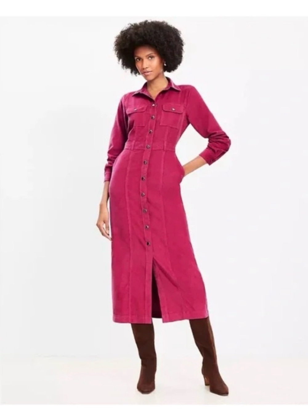 Loft dresses Corduroy Midi Pocket Shirtdress Magenta Haze 18